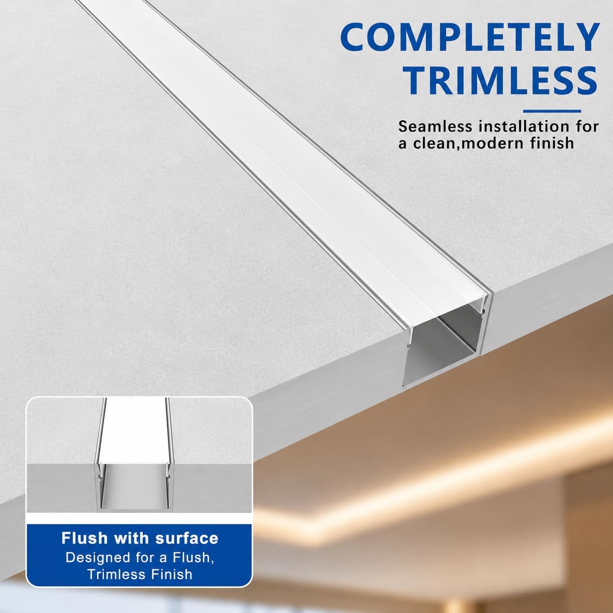 Plaster-in LED Channel 6 Pack, 3.3FT Aluminum LED Profile for Trimless Recessed Drywall Lighting, LED Strip Channel with Milky Diffuser, End Caps & Mounting Clips for Ceiling and Wall Installation