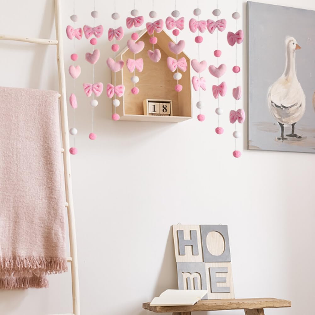 Selbstklebender flauschiger Plüschvorhang, Kawaii, 83,8 x 91,4 cm, niedliche rosa Schleife, herzförmiger Vorhang für Mädchen, Schlafzimmer, Tür, Fenster, Wanddekoration