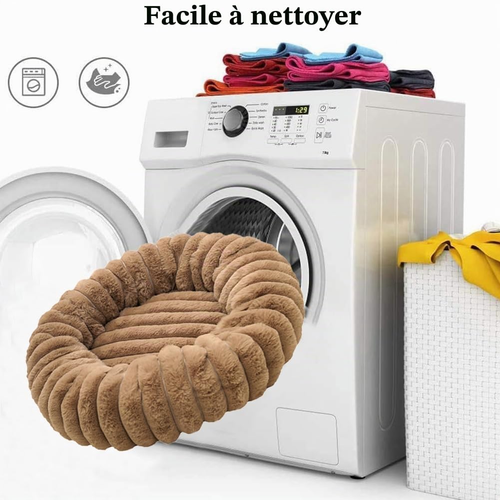 80cm/31.5in Panier Chien/Chat Donut,Lit Ronde en Forme de Beignet,Canapé | Lits pour Animaux Lavable,Coussin Chien Orthopedique,Base antidérapante,Tissu Peluche Doux,Kaki