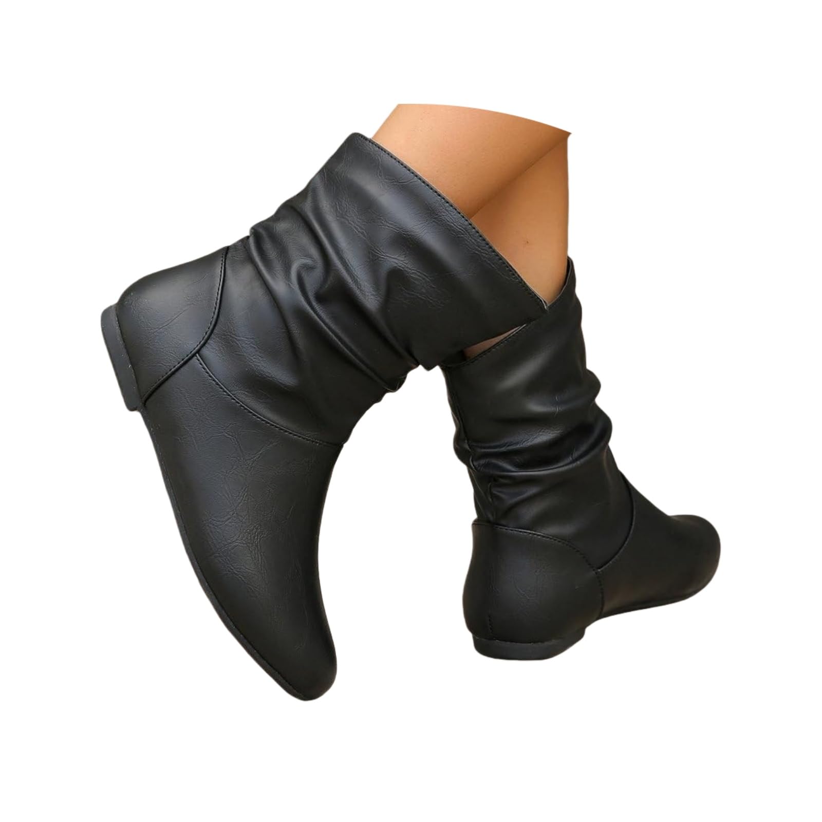 Womens Slouchy Leather Ankle Boots Low Heel Booties Soft Genuine Leather Pull-On Casual Shoes with Relaxed Silhouette for