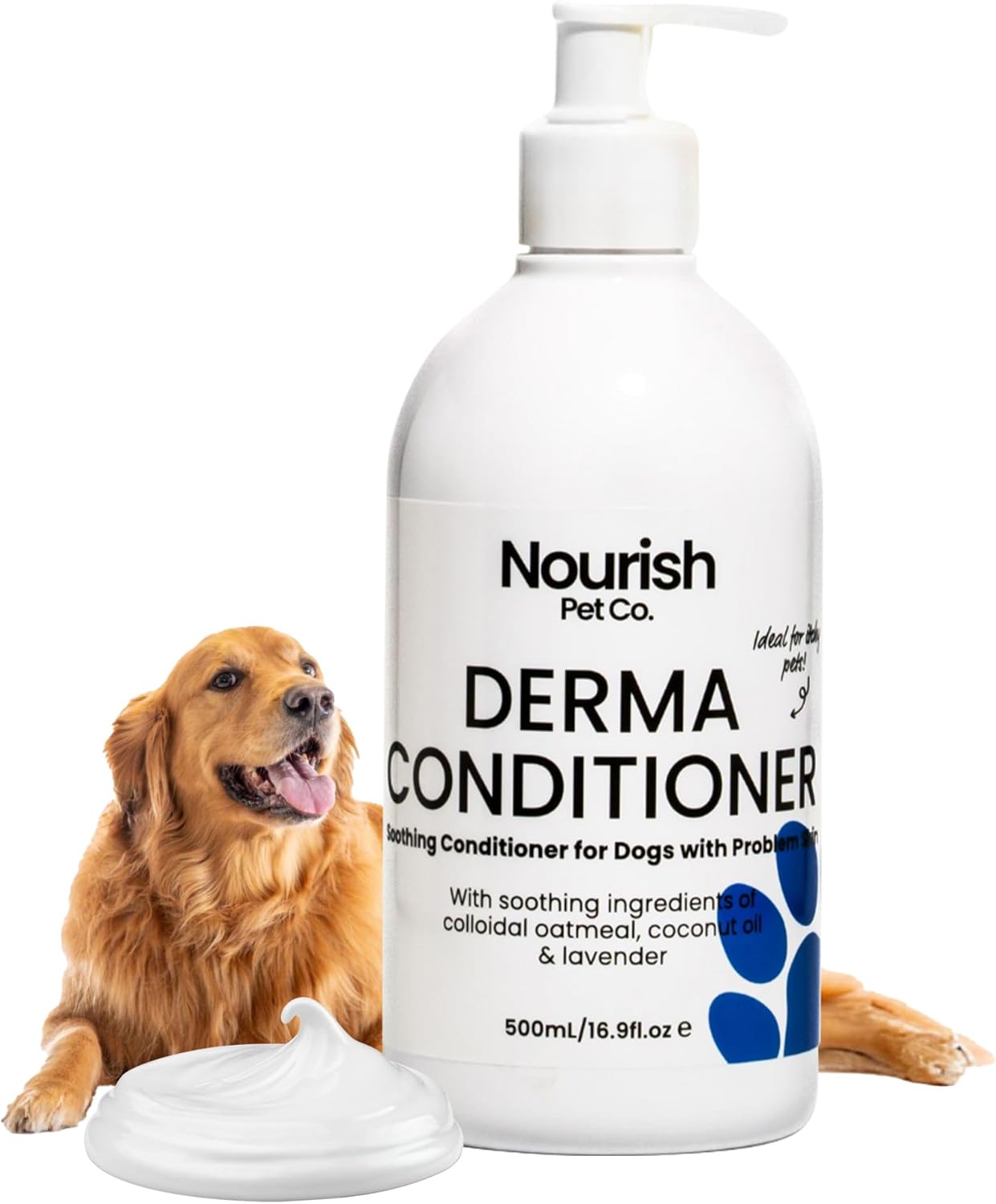 Nourish Pet Co. Derma Conditioner for Itchy Dogs - Hypoallergenic Dog Conditioner, Moisturizing Formula for Sensitive Skin, Soothes Dry Skin, Supports Coat Health, 16.9 fl oz