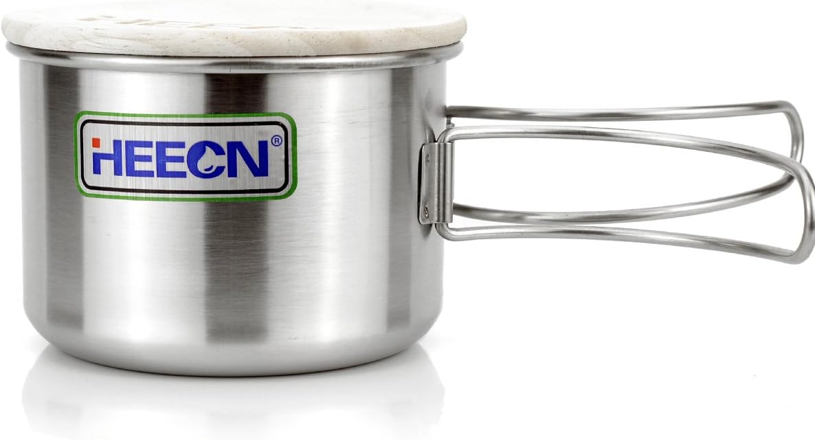HEECN single wall camping mug with lid foldable handle stainless steel coffee mug HESS-046 450ML