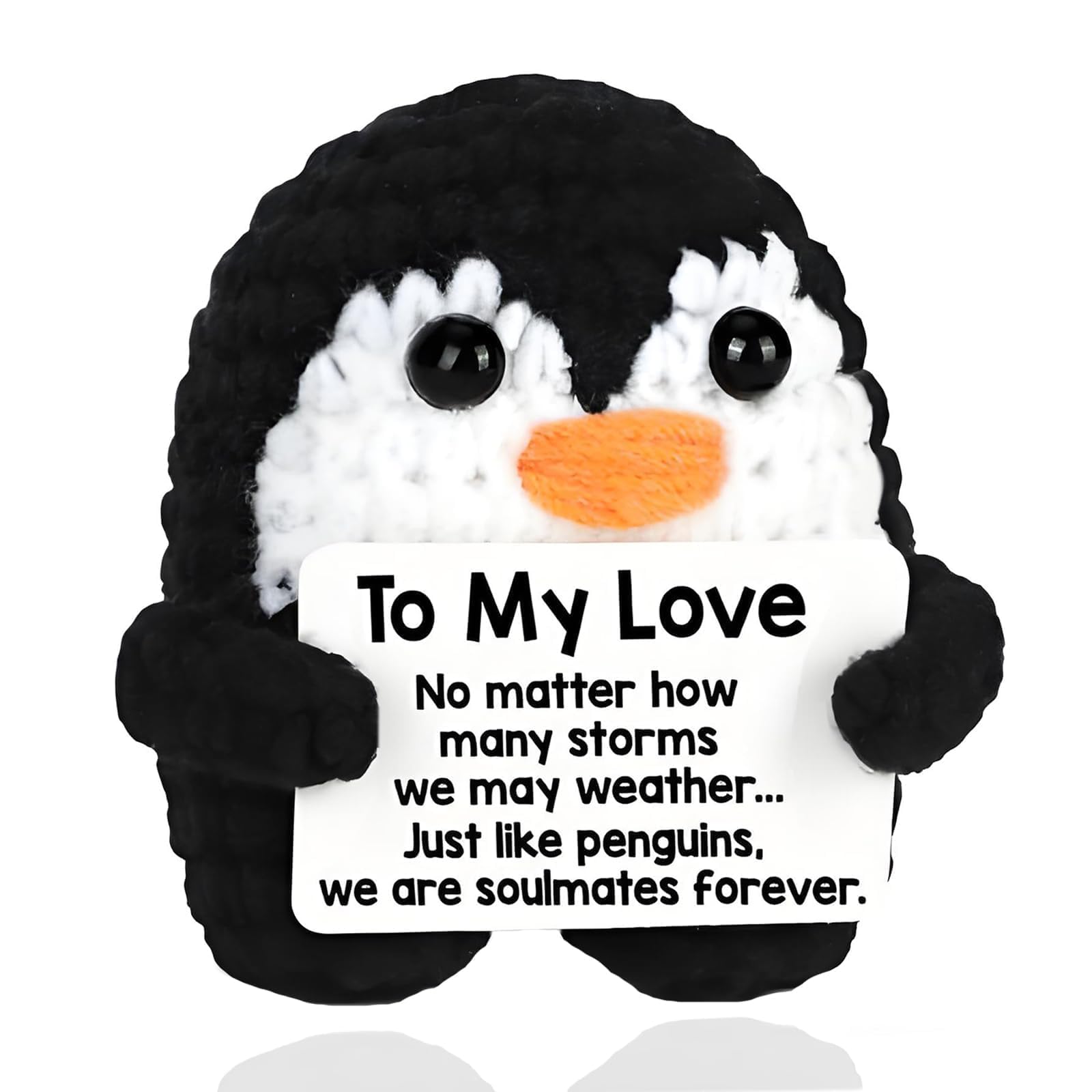 Mini Positive Penguin, Cute Positive Crochet Animals with Motivational Card