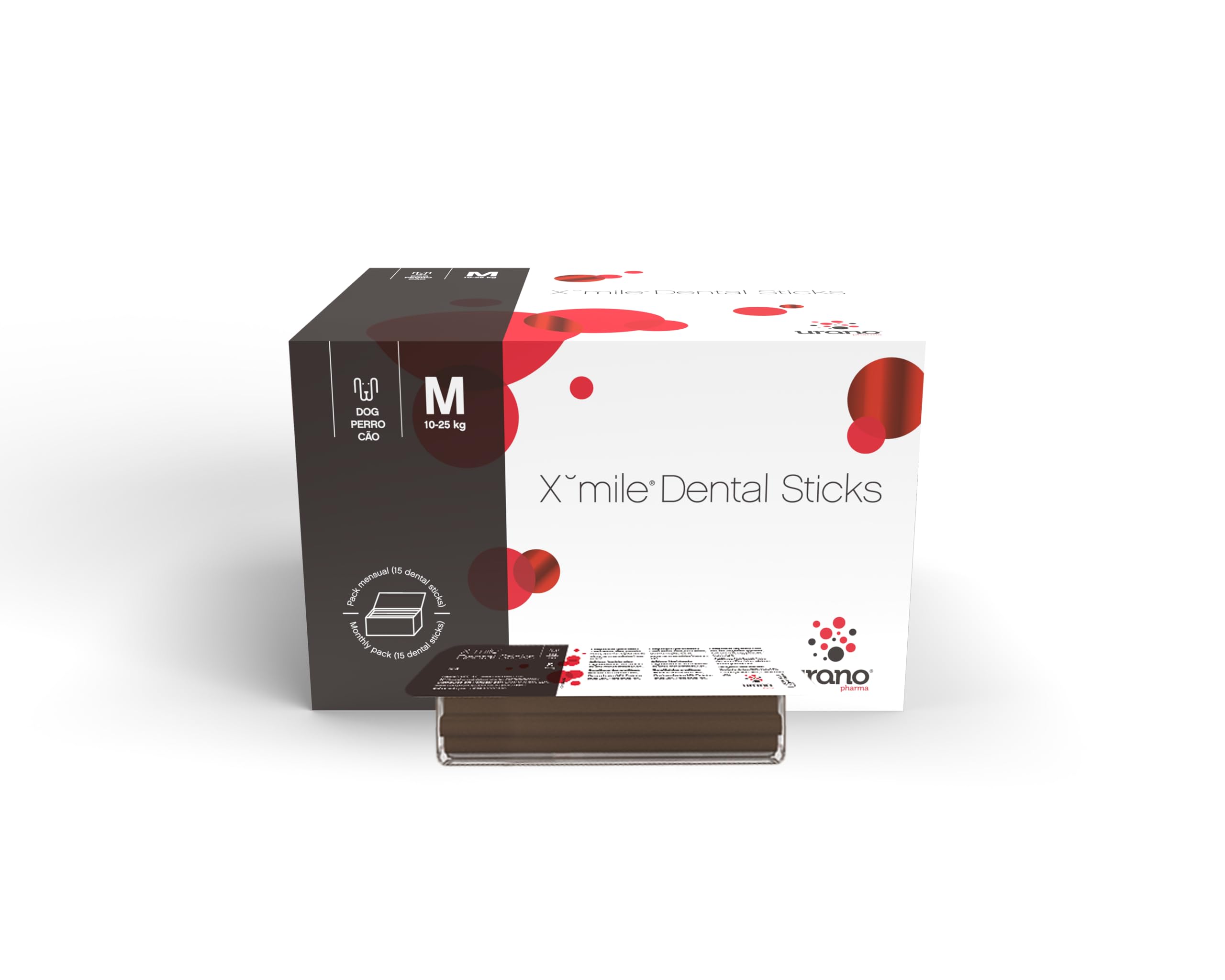Xmile Plus M Barritas Dentales para la Higiene Oral de Perros Medianos (1 Pack de 15ud Individuales)