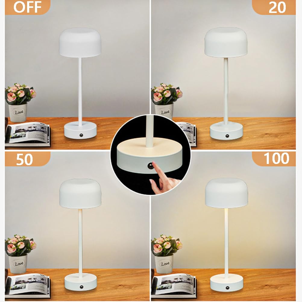 AoLa LED Tischlampe Kabellos Dimmbar Touch Tischleuchte Akku Pilzlampe USB Aufladung 1200mAh Batteriebetrieben Nachttischlampe Ohne Kabel Pilz Lampe für Innen und Außen Esszimmer Schlafzimmer,Weiß