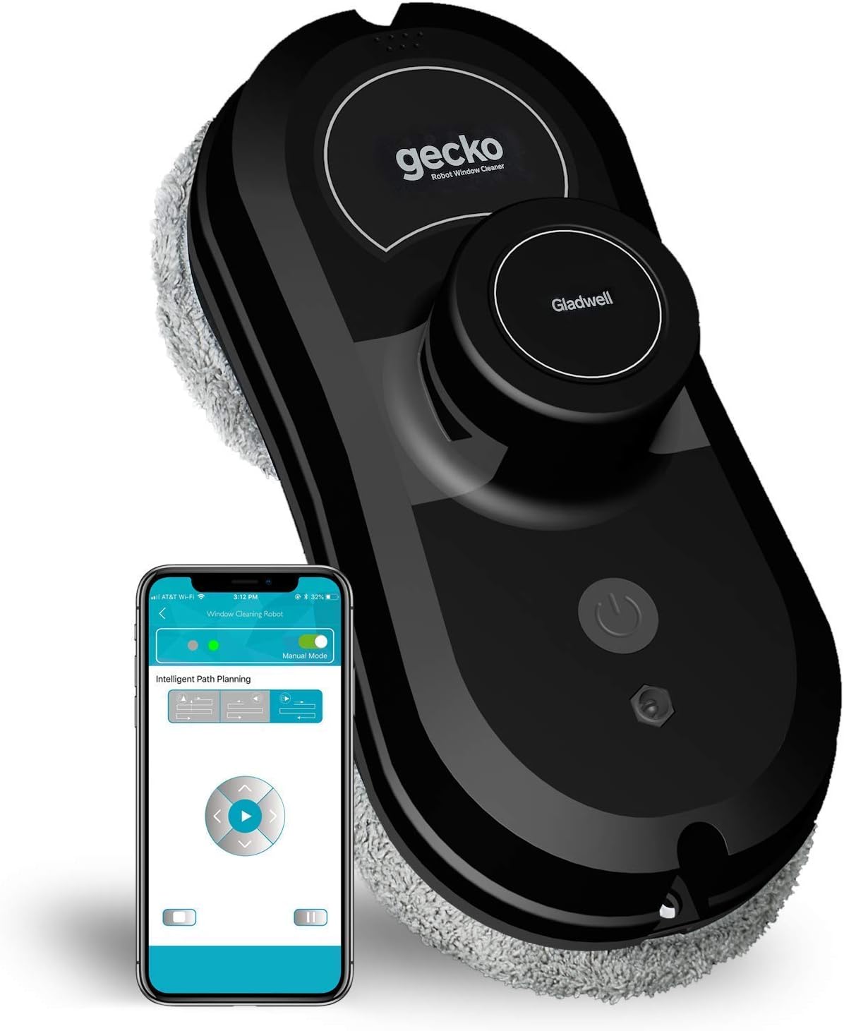 Gladwell, Gecko Robot Window Cleaner, Smart Glass Cleaning Robotic Technology App and Remote, Powered Washer for Table High Windows Ceiling Magnetic Automatic, Outdoor Indoor, Black