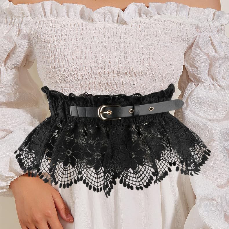 Ruffle Lace Waist Belt for Women Wide Corset Waist Dress Belts Cinch Elastic Costume Waistband3