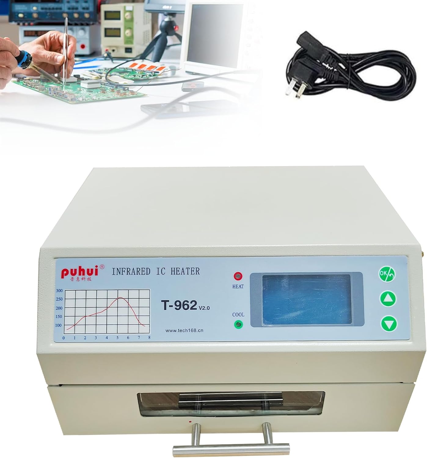 T962 Reflow Oven 110V, 800W Soldering Reflow Station, Infrared Preheat Soldering Station Temperature Range: 0 ° -280 ° C, Suitable for Electronic Digital and PCB Board Soldering