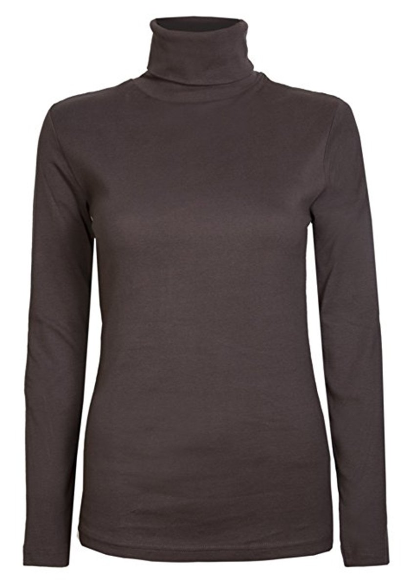 MiSketch® Womens Roll Necks Ladies Polo Neck Tops Plain Winter Ski Quality Stretch (Brown, SM(UK 08-10 EU 36-38))
