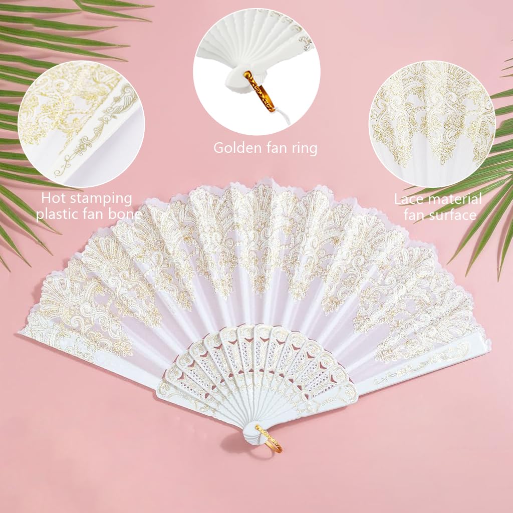 HASTHIP® Hand Fan Elegant White Fabric Hand Fan Traditional Chinese Fan with Tassel Charm Summer Fan Handheld Cooling Fan Travel Hand Fan Gift for Girls Women, 9 inches 1