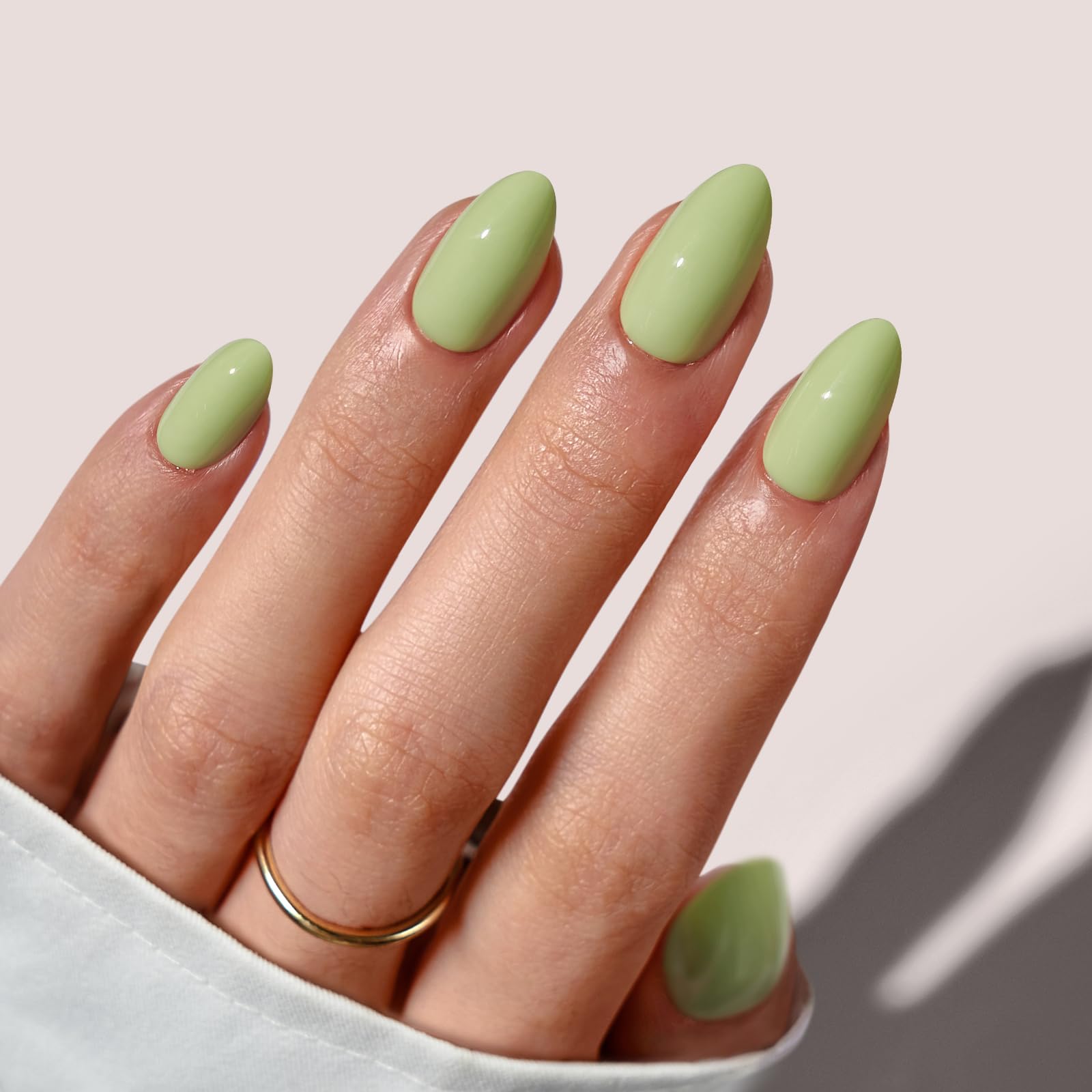 BTArtbox Press On Nails Almond - Pastel Green Short Press On Nails with Glue for Women, Opaque Soft Gel Glue On Nails in 16 Sizes - 32 Stick On Nails