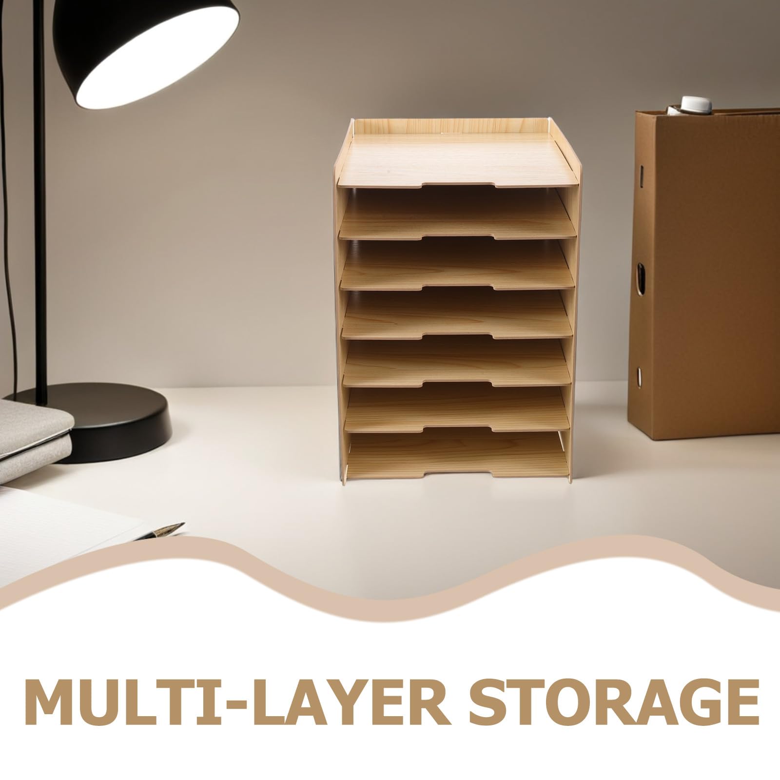 Organizzatore per documenti in legno - Portadocumenti da tavolo in legno color kaki - Scaffale a 7 ripiani per documenti e lettere in ufficio o a casa
