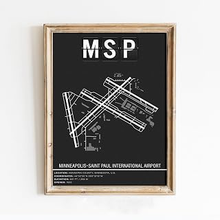 Modern Poster of MSP Minneapolis–Saint Paul International Airport Map | 11x17 12x18 16x24 24x36 Unframed Print Wall Art | Minimal Traveler Gift | Minimalist Home Office Decor