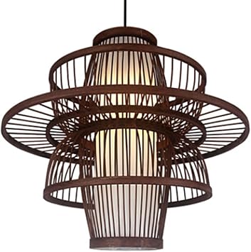 Bamboo Hanging Chandelier Restaurant Mid-Century Lampshade Wooden Ceiling Pendant Light Wooden Boho Decor Hand Woven Light Fixtures Island Cafe Teahouse Bar Dining Room Club