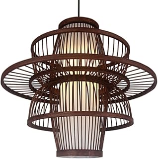 Bamboo Hanging Chandelier Restaurant Mid-Century Lampshade Wooden Ceiling Pendant Light Wooden Boho Decor Hand Woven Light Fixtures Island Cafe Teahouse Bar Dining Room Club