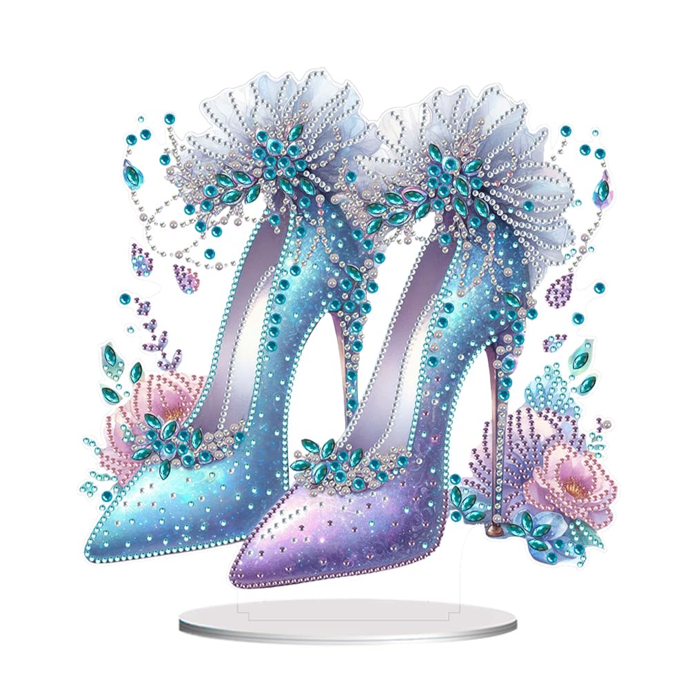 Fiorky Acrylic Special Shape Elegant High Heels Diamond Painting Tabletop Ornaments Kit Table Top Diamond Painting Ornament Kits 5D DIY Diamond Art Tabletop Decorations for Home Office Decor