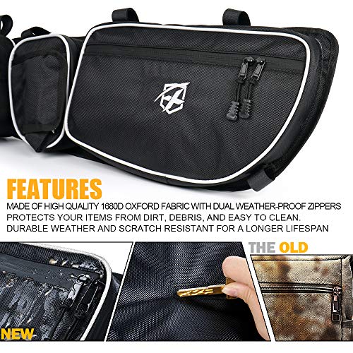 Image of Xprite UTV Front Side Door Storage Bags for 2017, 2018, 2019, 2020 Can-Am Maverick X3 Max XRS XDS Turbo R, Off-road Multi-Purpose Organizer Pocket w /Cup, Phone Holder & Removable Knee Pad - White