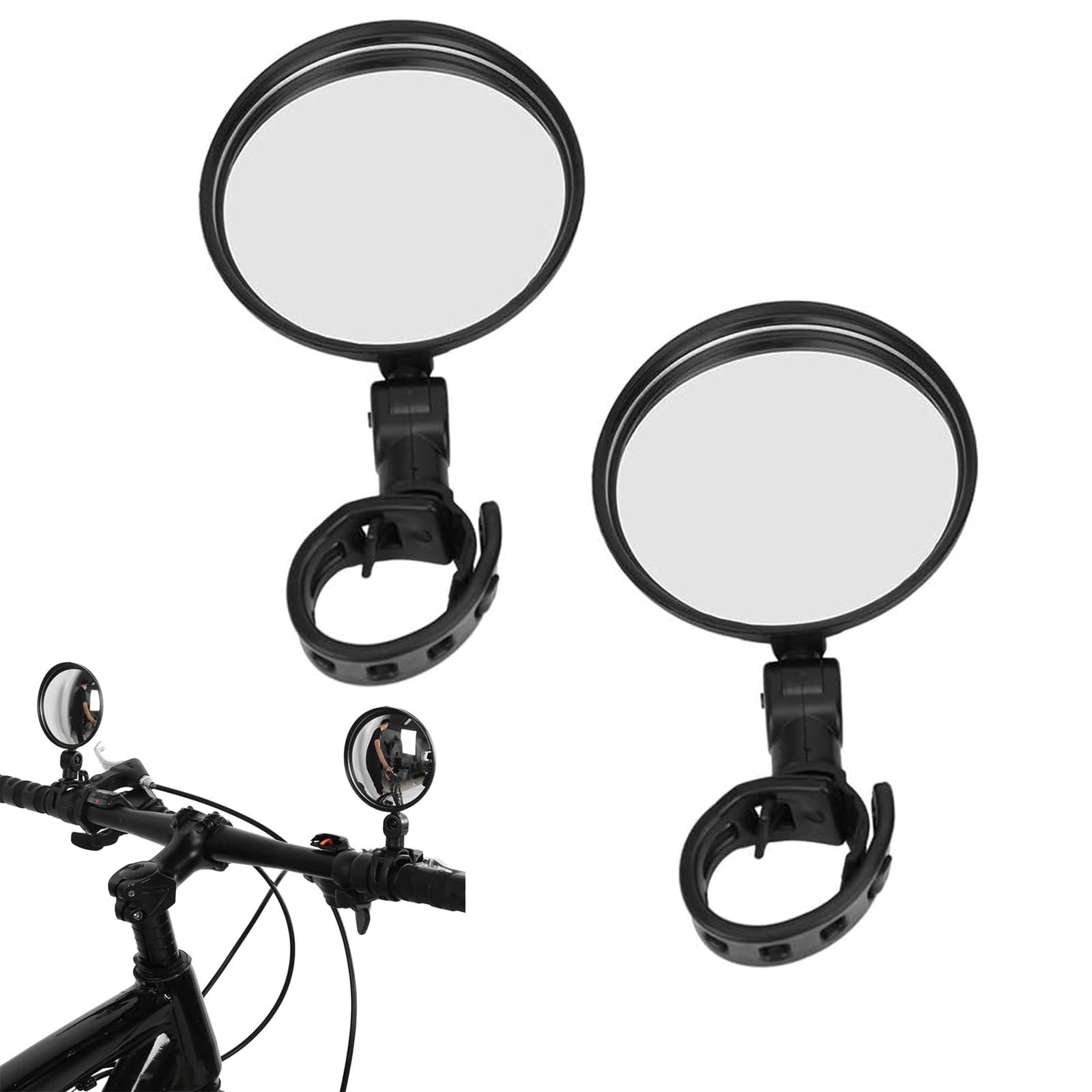 2 Pezzi Specchietto Bici Specchietti Bici Ruotabile a 360°, Specchietti Moto Grandangolo HD, Accessori Regolabile, Specchietti Bicicletta per Biciclette Motociclette (Nero)
