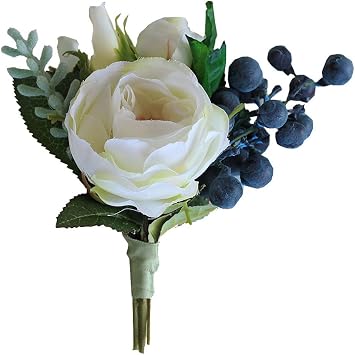 Jackcsale Bridegroom Boutonniere Groom Mens Boutonniere Boutineer with Pin for Wedding Prom Homecoming Ivory Pack of 4