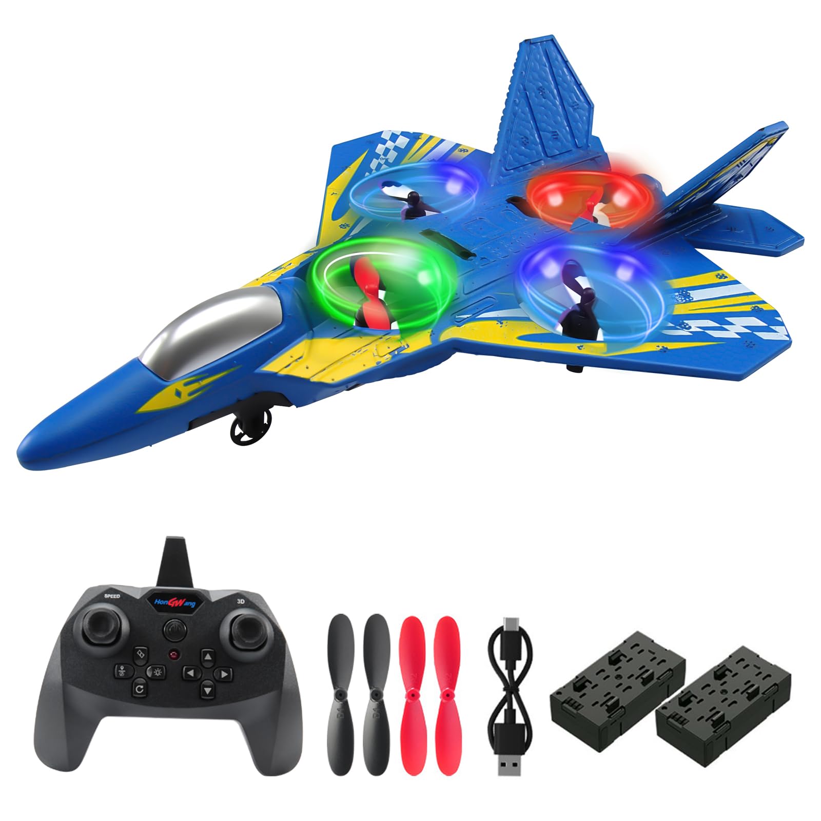 jaming V17 Foam Remote Control Plane,2.4Ghz RC Airplanes Jet Fighter with Light,One-Click Stunt Function,Toys Drone for Adults Kids 6-12 8-12,Gifts for Kids Boys(V17-2 Battery)