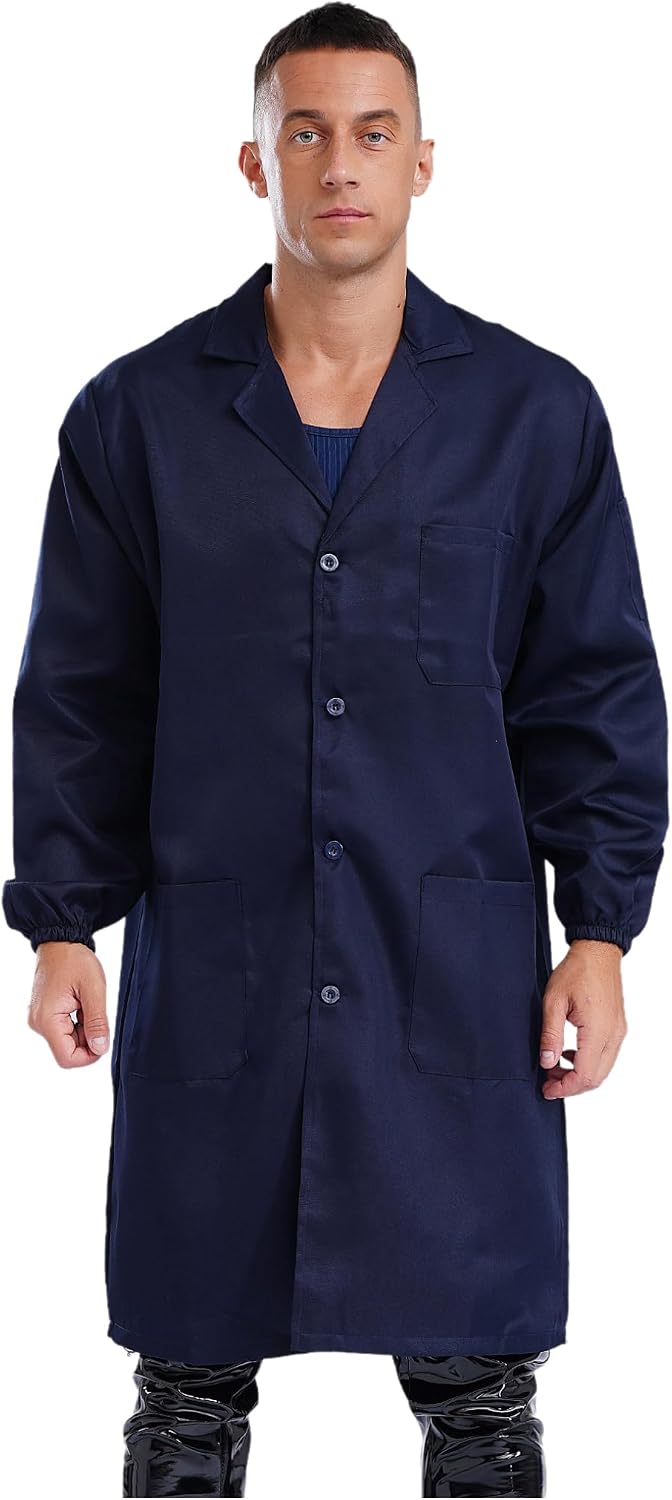 Freebily Unisex Mens Womens Medical Lab Coat Long Sleeve V Neck Lightweight Workwear Science Uniform