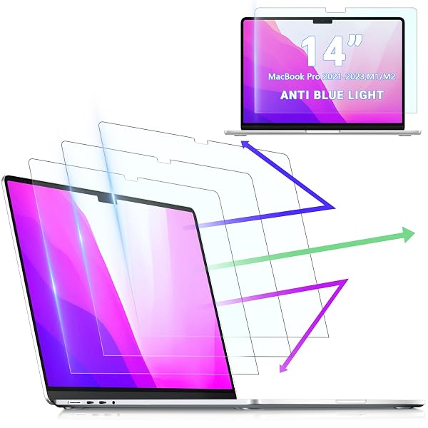 PYS [Set di 3 pellicole proteggi schermo per MacBook Pro da 14 pollici (2021-2024, M4/M3/M2/M1), anti-luce blu, anti-riflesso pellicola opaca, antigraffio, anti-impronta