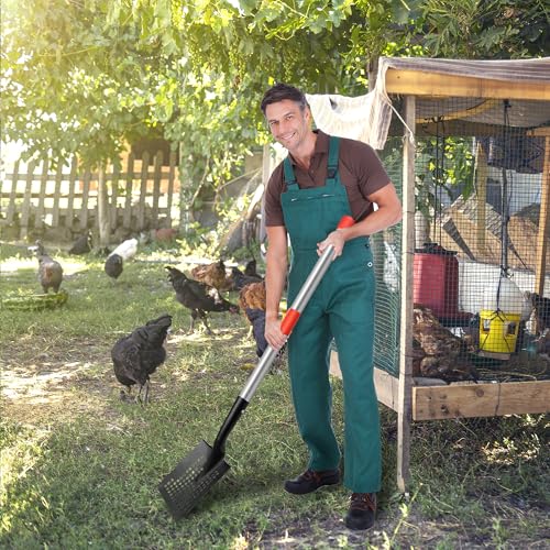 Colher de cocô de galinha resistente, pá de peneiramento de galinheiro de metal ajustável com cabo l