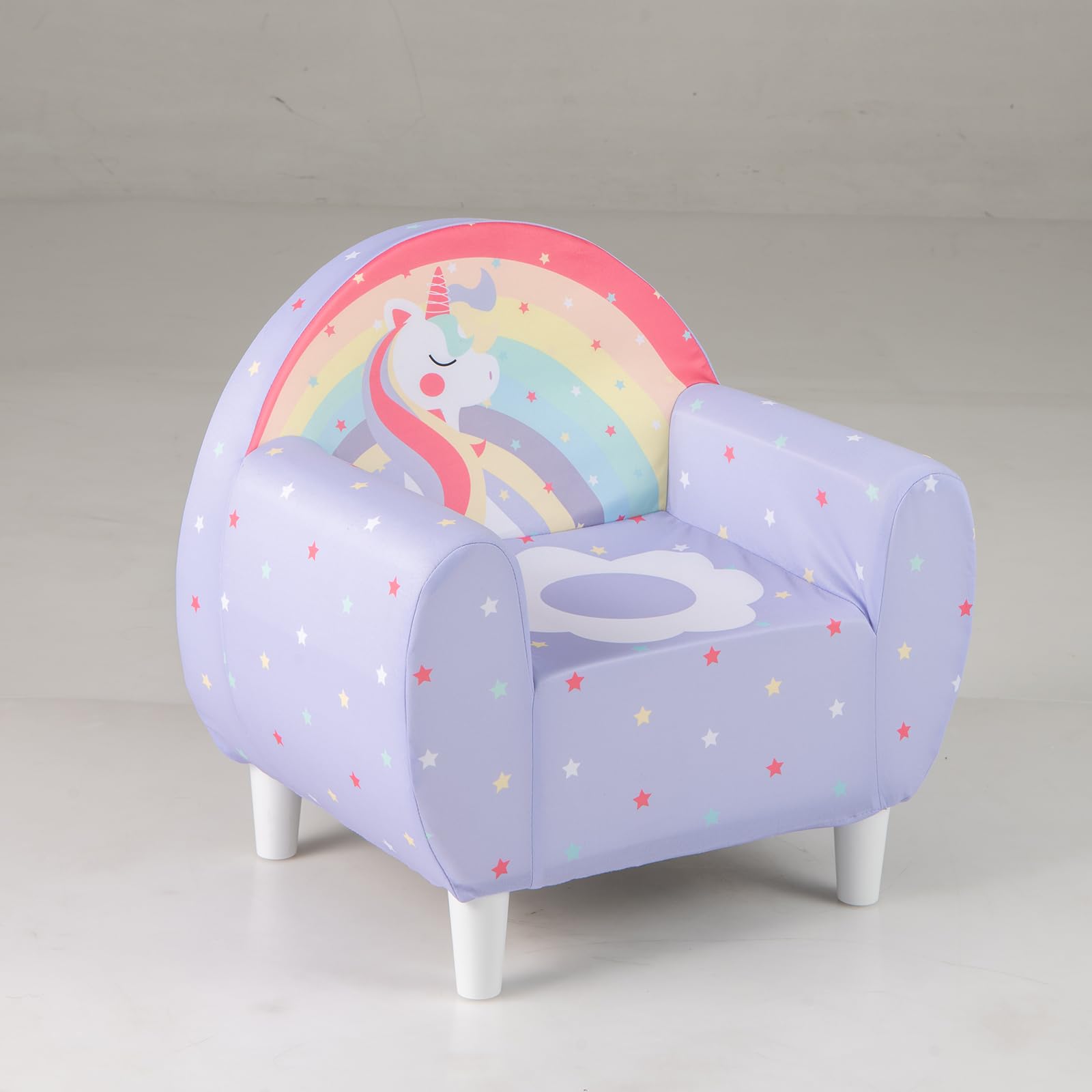 DREAMADE Kindersofa mit schönem Einhornmuster, Kindersessel mit ergonomischer Rückenlehne & Armlehnen, atmungsaktives Kindercouch für Spielzimmer & Kinderzimmer, für Kinder ab 3 Jahren (Lila)