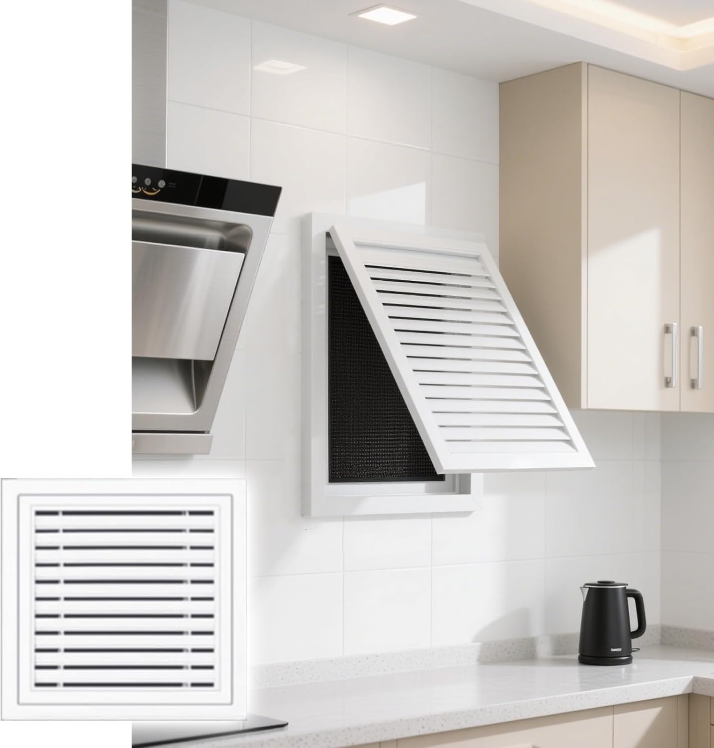 Rejilla de ventilación extraíble con Panel de Acceso de ventilación con Rejilla y Malla, Color Blanco, para Puerta de Servicio o trampilla de Acceso al desván para Paneles de Yeso, 200x200 m