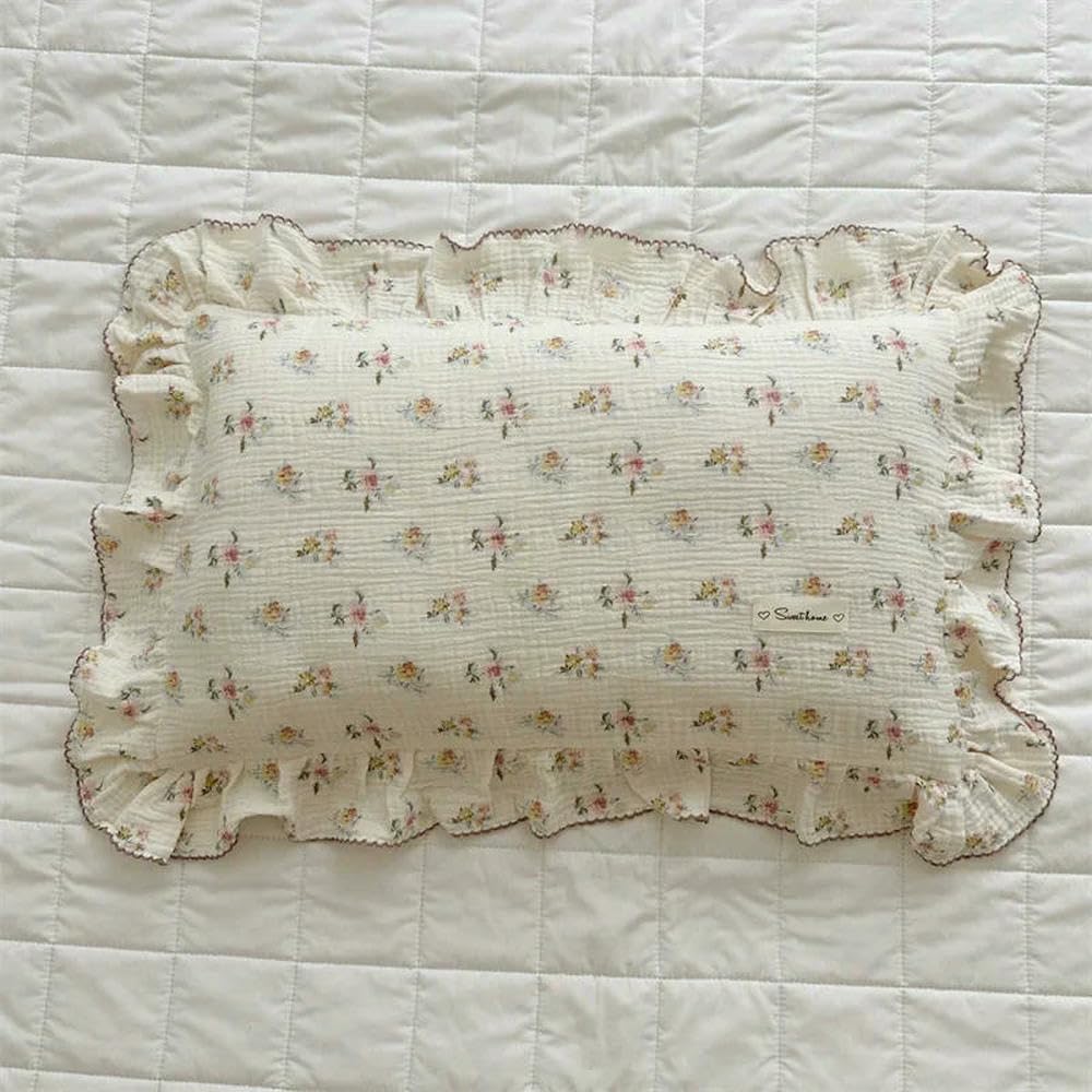 KKRANG Pillowcase Floral Print Cotton Muslin Newborn Pillow Case Cover 30x50cm 48x74cm