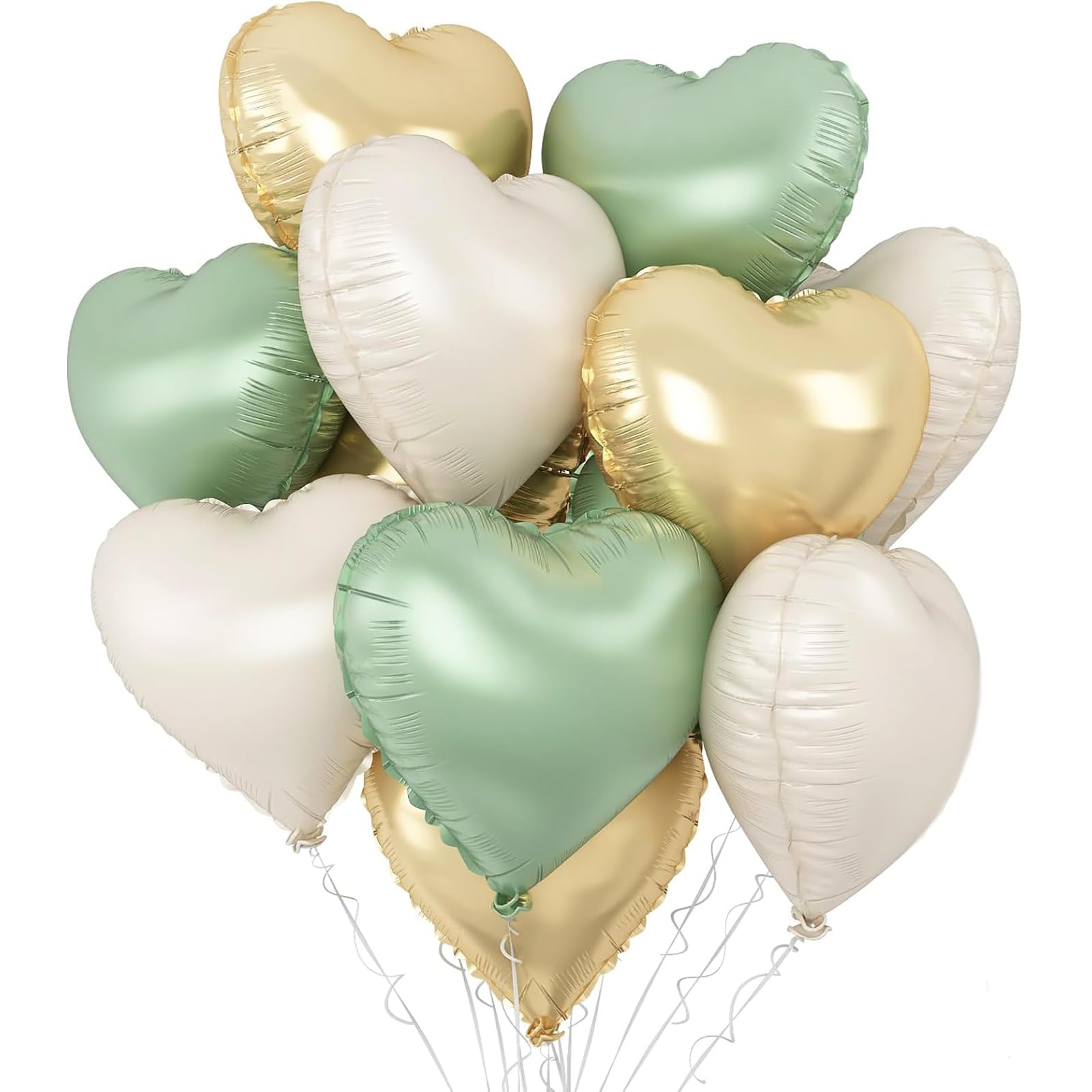 Green Gold Cream Heart Foil Balloon, 18 Inch 12Pcs Heart Shaped Foil Balloons Birthday Party Anniversary Valentine's Day Wedding Bridal Gender Reveal Decorations