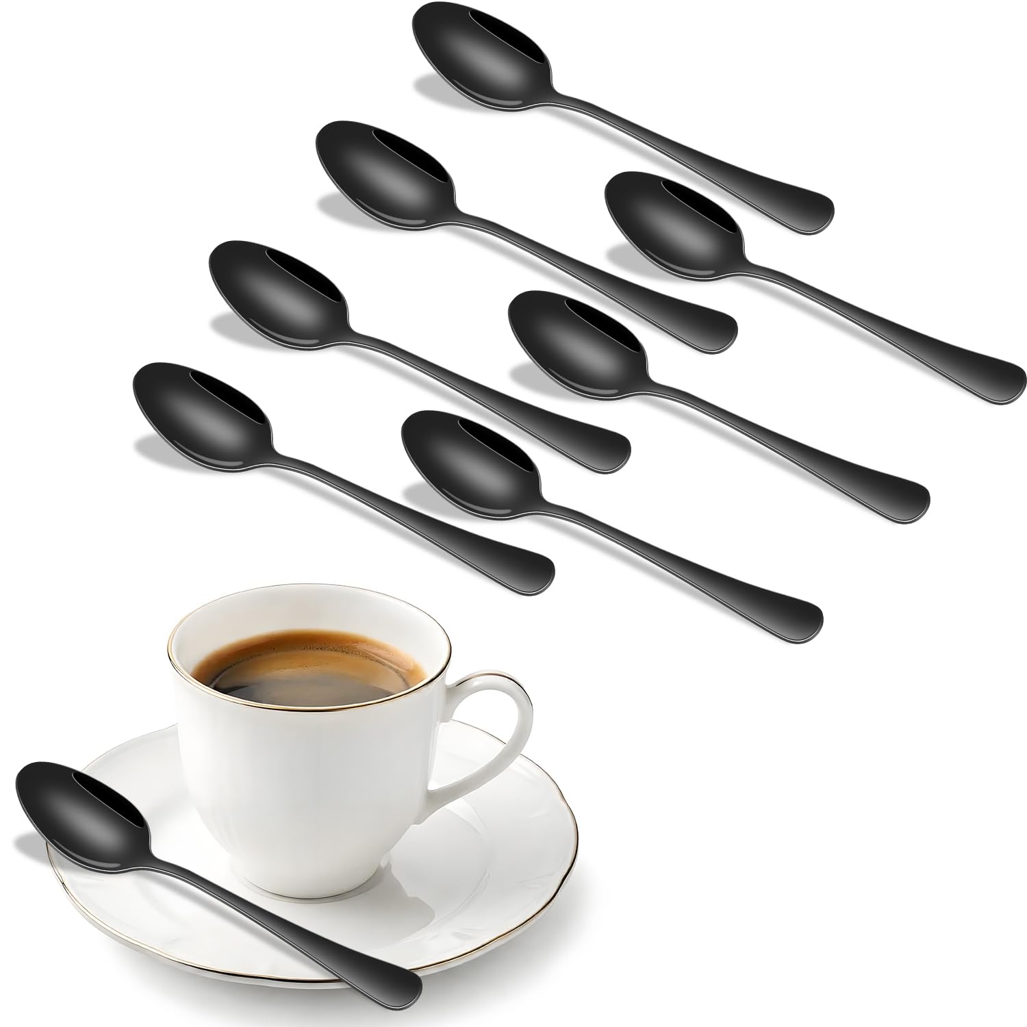 DEHOV 5.5 Inch Black Small Coffee &amp; Tea &amp; Demitasse Spoons Set of 8