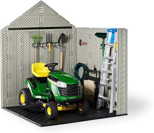 Vista 29 de Rubbermaid Cobertizo grande de resina para exteriores con suelo (7 x 7 pies), resistente a la intemperie, marrón, organización para el hogar