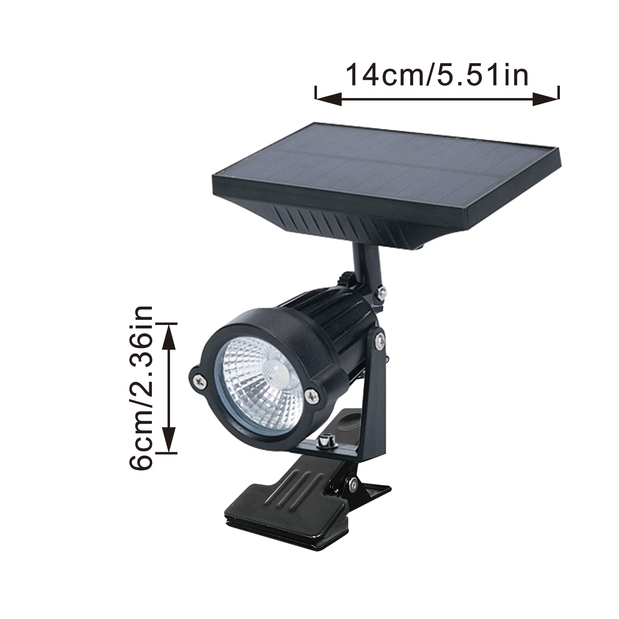 SKIVTGLAMP Outdoor LED Spotlight Waterproof Solar Spotlights with Clip Security Tree Spotlights Adjustable IP65 Mini Clip Lamp for Billboards Courtyard Garden Pathway Light-Operated HWD0174