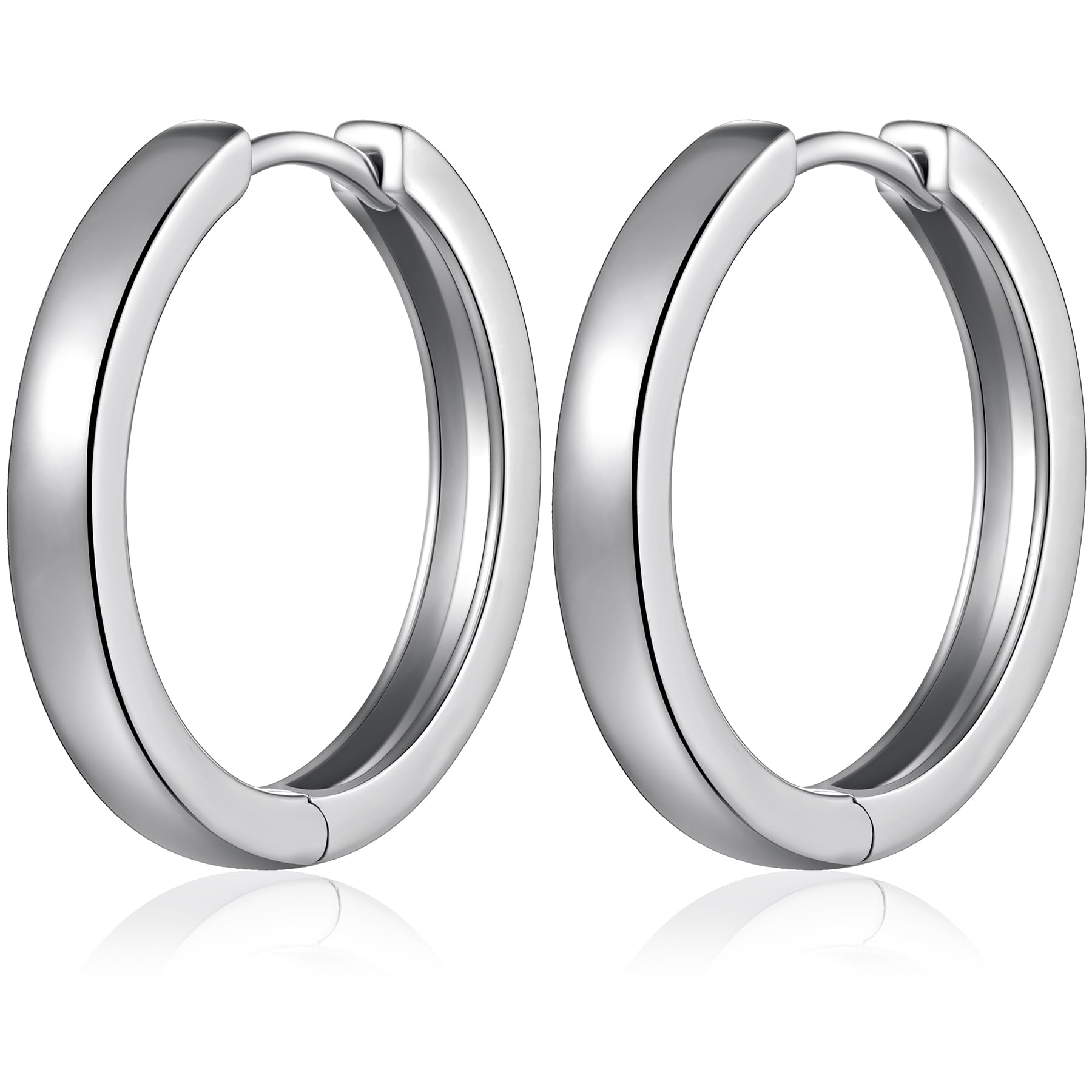 Jiamiaoi 18K White Gold Plated Huggie Hoop Earrings For Men Women,Silver Hoop Earrings 18mm/21mm/25mm, Nickel Free Earring Hoops for Sensitive Ears
