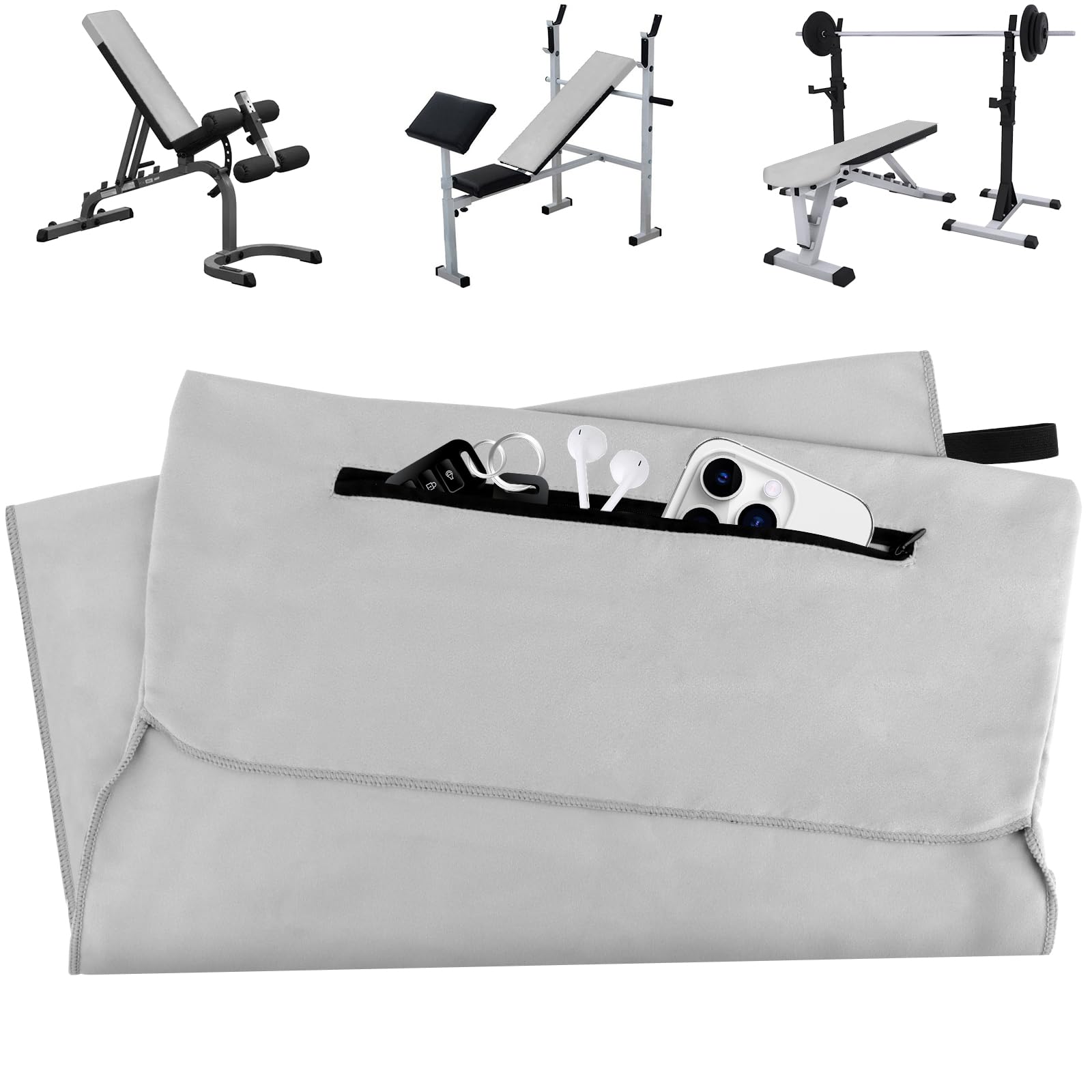 Serviette Sport Microfibre 80x190cm - Ultra Absorbante, Sèche Rapide, Avec Poche Zippée Et Sangle - Noir