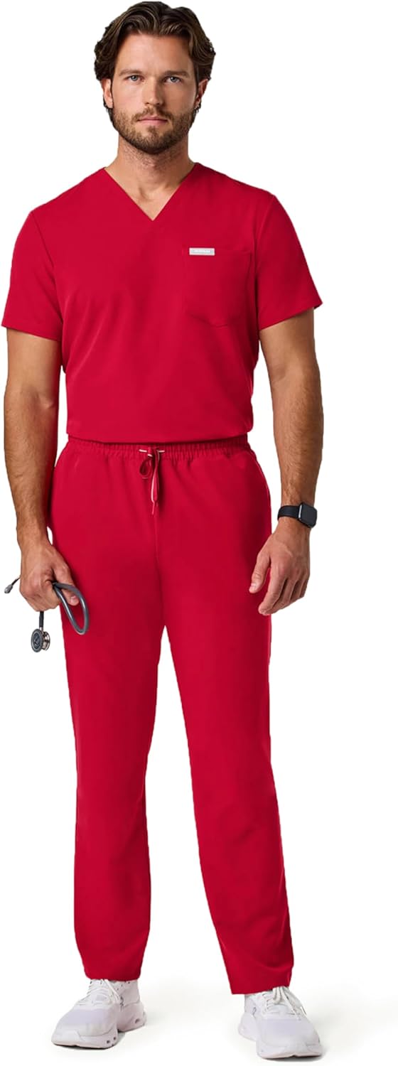JAANUU UltraLAST Essential Performance Men’s 5-Pocket Scrub Set – Durable 4-Way Stretch, Adjustable Waist, Top & Pants