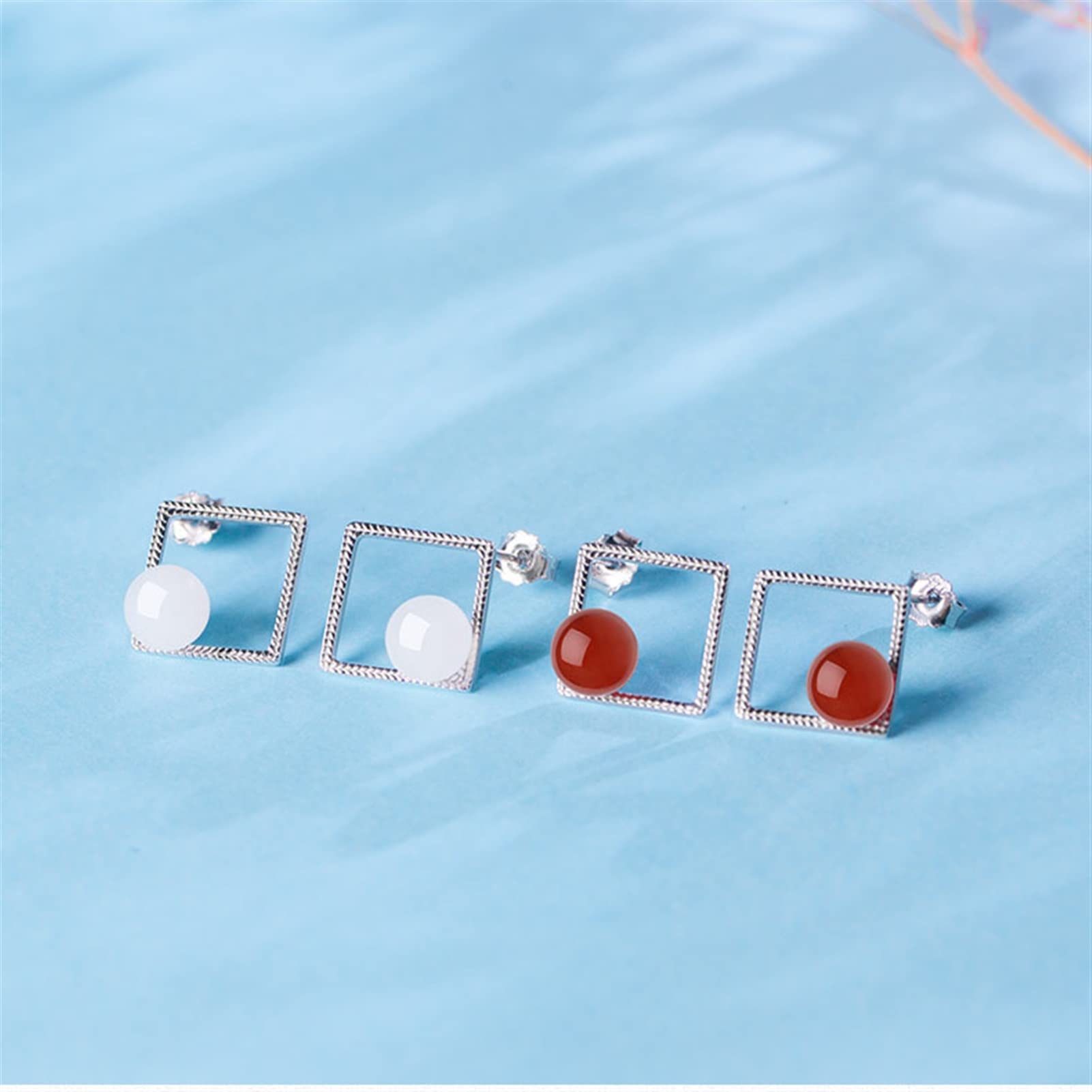 Pendientes Colgantes Damas Pendientes de Moda 925 Sterling Silver Geometry Pendientes de Piedras Preciosas Damas Elegantes Pendientes de Banquete Pendientes Mujeres (Gem Type : Agate)
