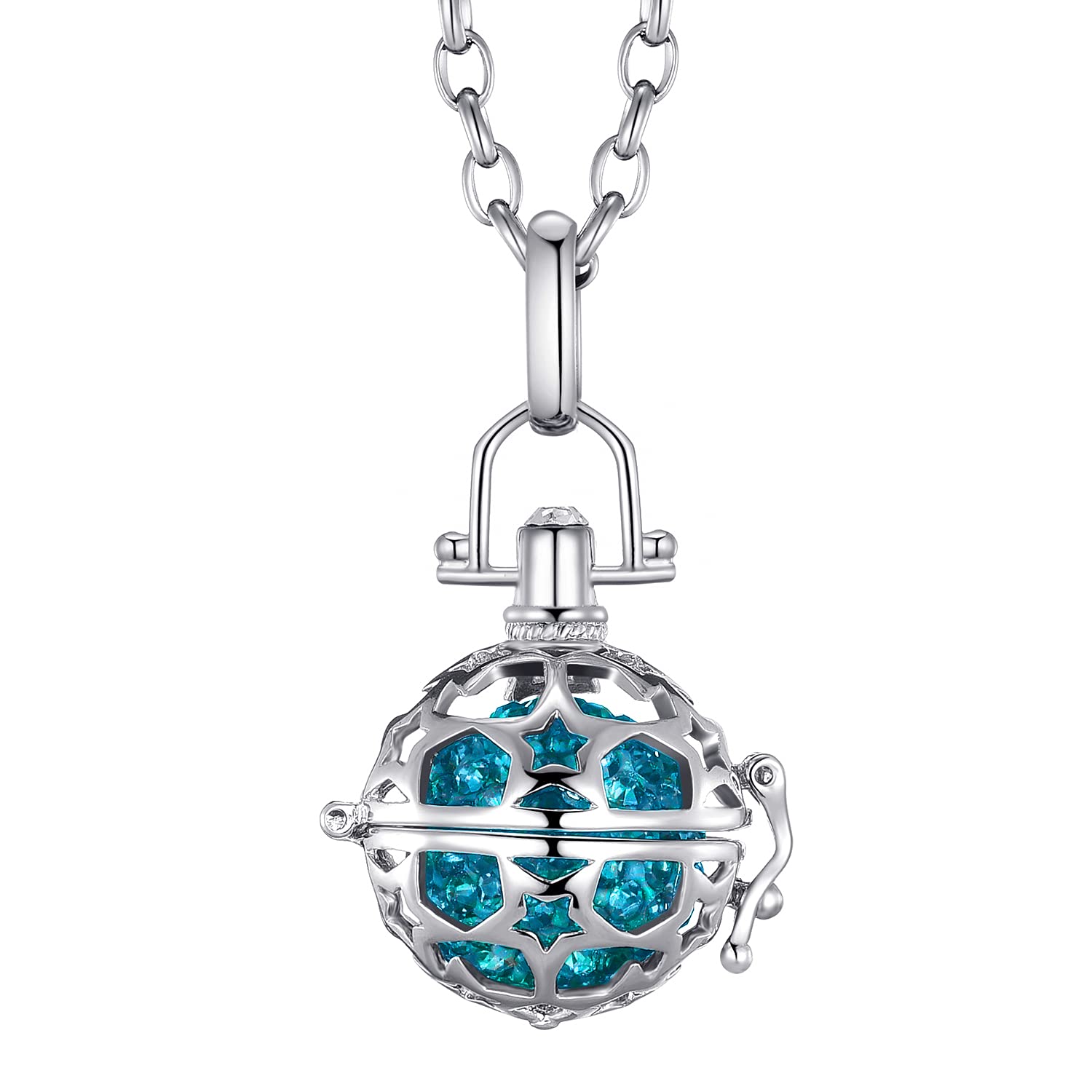 Morella Collar ángel de la Guarda de Acero Inoxidable 70 cm con Colgante Estrella y Bola de resonancia de circonita para Damas en Bolsa para Joyas
