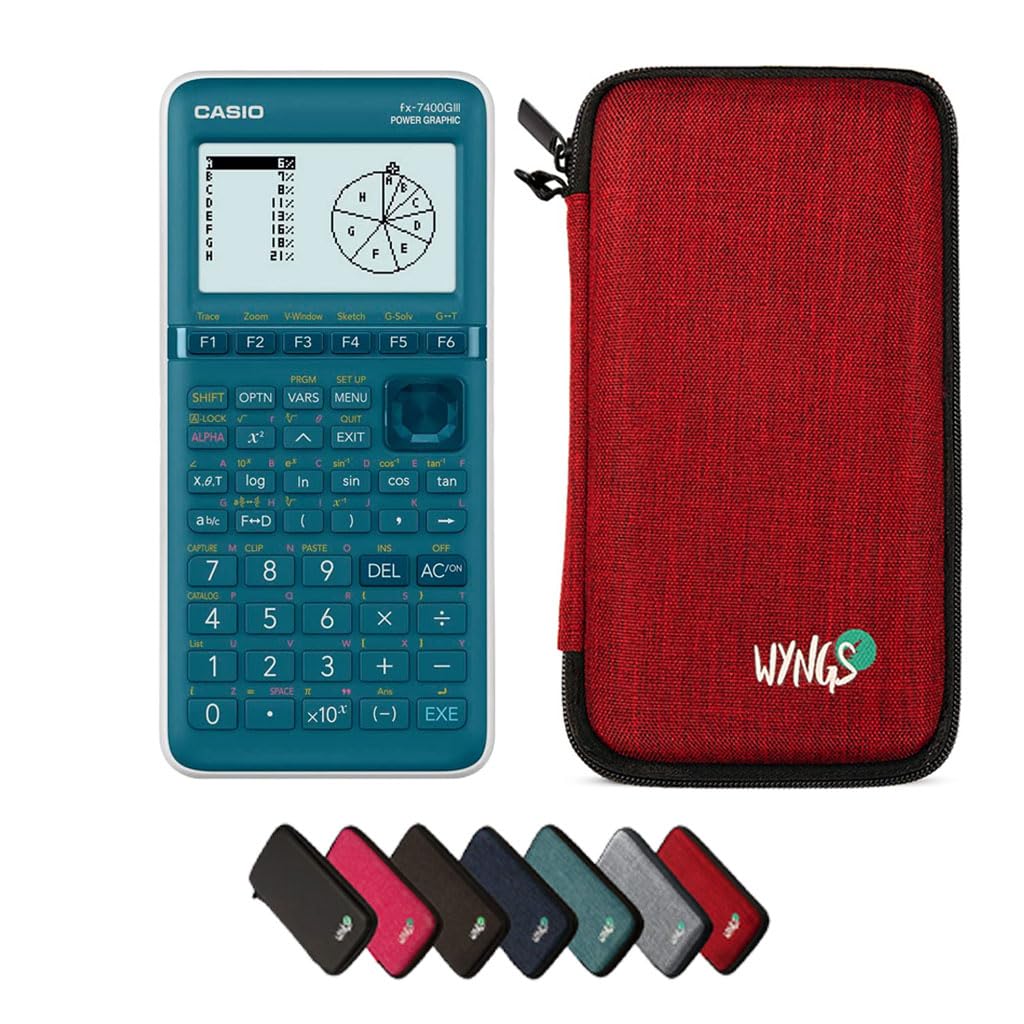 Casio fx-7400GIII avec Housse de Protection WYNGS Incluse Rouge - Calculatrice Graphique - Pack de Base