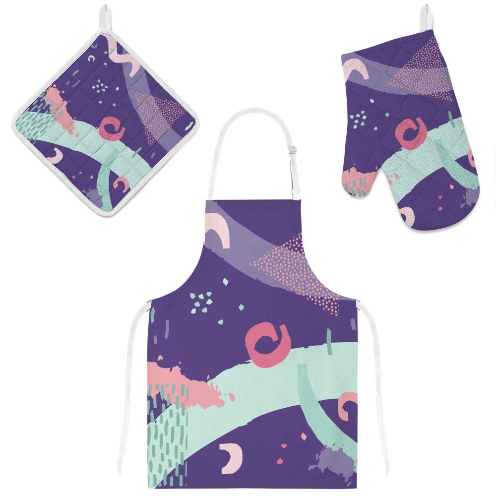 Tablier de cuisine avec maniques gants de four 3 pièces