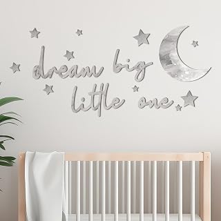 Briwooody 15 Pcs Dream Big Little One Moon Stars Nursery Decor,Gray