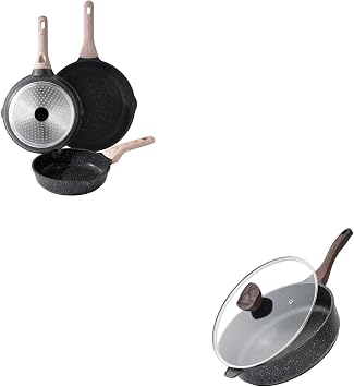 Kordisen Nonstick Deep Frying Pan with Lid, 12 Inch Large Skillet, 5 Qt Non Stick Saute Pan for Cooking, Healthy Induction Cookware, PFOA Free
