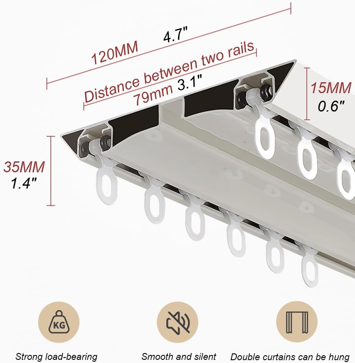 V-Shaped Ultra-Thin Heavy Duty Curtain Track Set, Adjustable 1m-6m Room Divider for Home & Office, Ideal for Bedroom & Window, White (120cm/3.9ft)