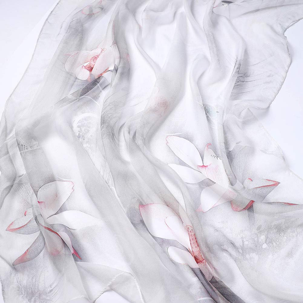 STORY OF SHANGHAI Sciarpa di 100% Seta da Donna Foulard Chiffon con Fantasie Orientale Semi-Trasparente