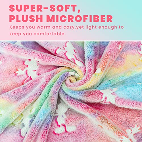 Kids Blanket Glow In The Dark Blanket Cute Blanket For Teen Girls Soft Warm Pink Throw Blanket Birthday Gift For 2 3 4 5 6 7 8 9 10 Year Old Girl Rainbow Throws And Blankets For Sofa Couch Bed 50”X60” #TOP4