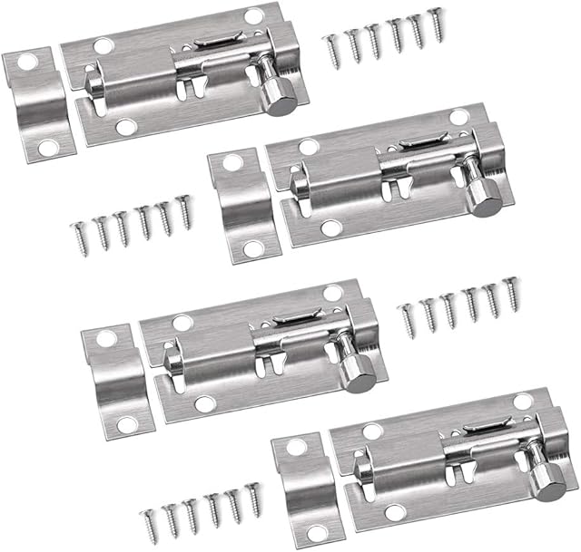 4 Small Bolt Lock, Door Bolt Barrel Sliding Latch Lock with Screws for Bathroom, Pet Doors, Fences, Shed Doors, 50mm