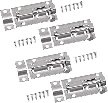 4 Pcs Small Bolt Locks with 24 Screws, Stainless Steel, 50 mm