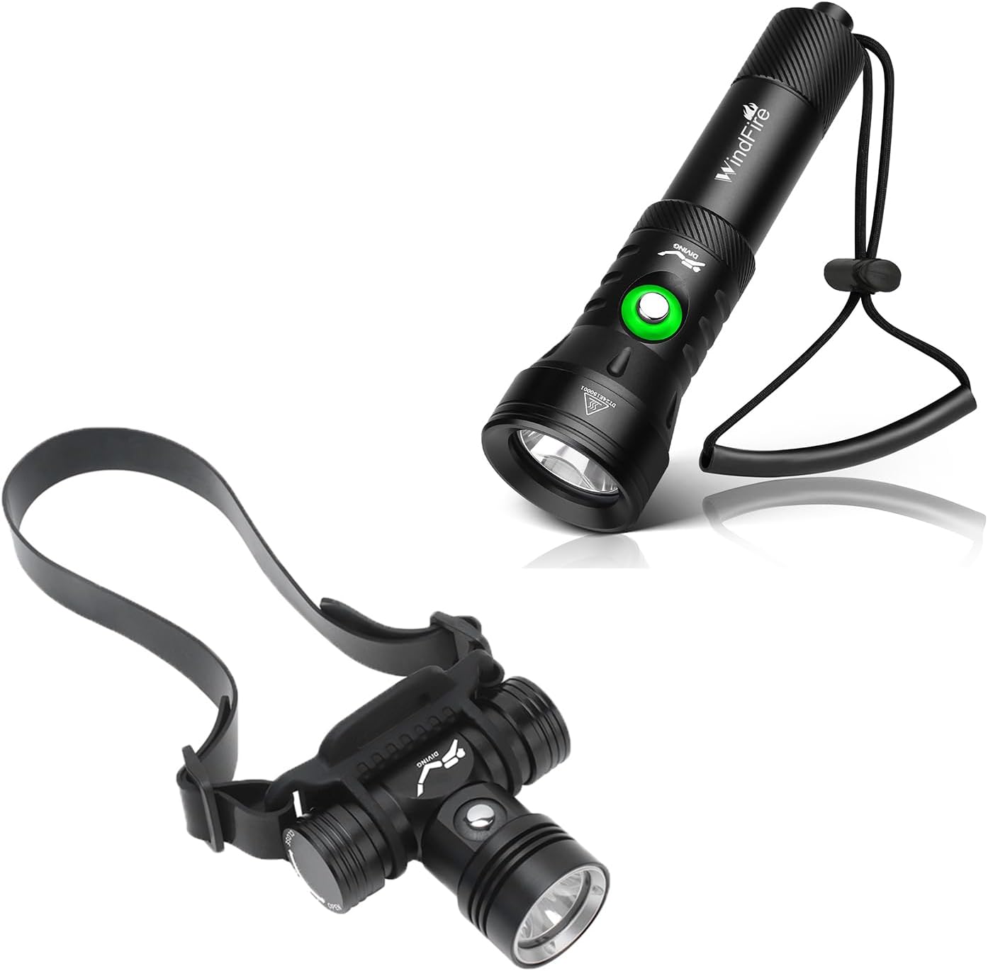 WINDFIRE Dive Lights Scuab Diving Flashlight Dive Headlamp, Waterproof Flashlight Underwater Lights Snorkeling Light Dive Torch, IPX8 Waterproof Scuba Light for Night Diving