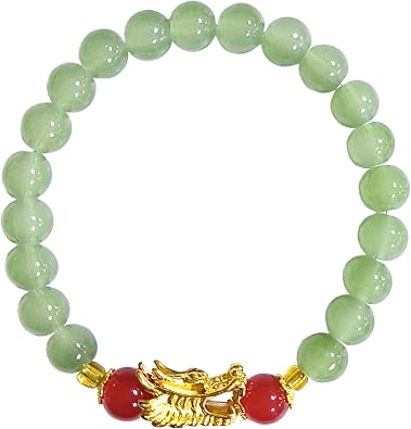 tenghong2021 1-4Pcs 2024 New Year Bracelets Dragon Zodiac Bracelet Adjustable Green Beaded Crystal Strech Charm Bracelet Colorful Lucky Feng Shui Natural Stone Insperation Protection Blessing Jewelry